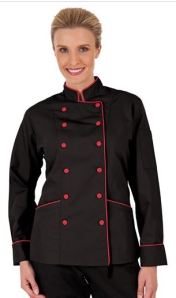 Women's Traditional Fit Chef Coat with Piping - Fabric Covered Buttons - 100% Cotton